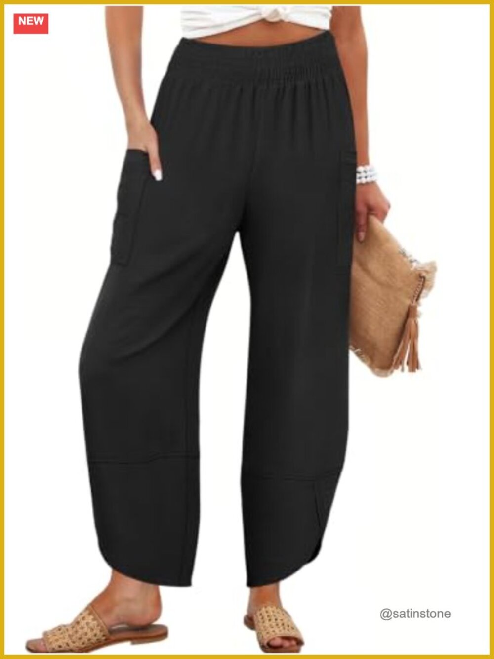 Womens Wide Leg Palazzo Capri Barrel Pants Cropped Trousers